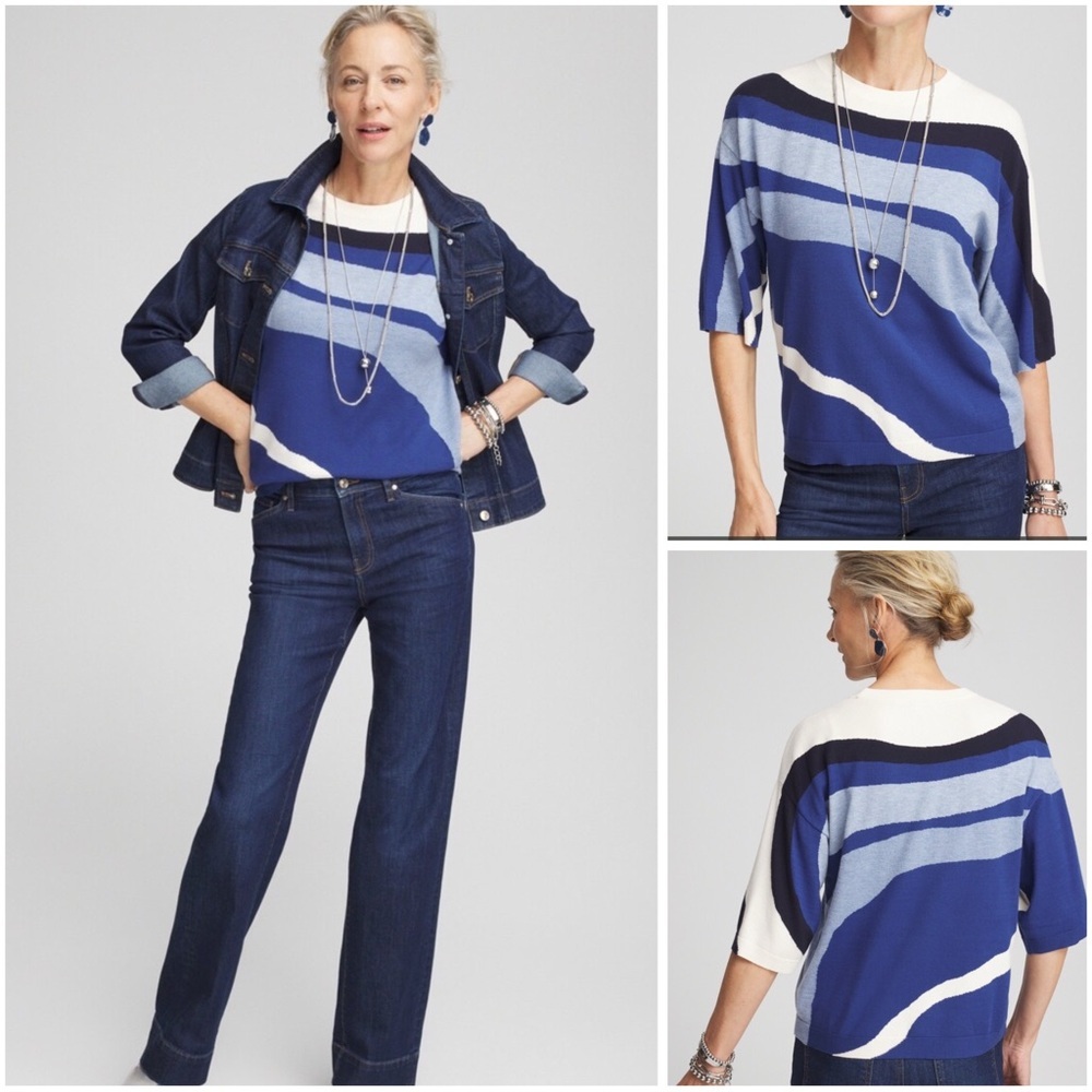 Chico's Colorblock Easy Pullover Sweater Size 2/L